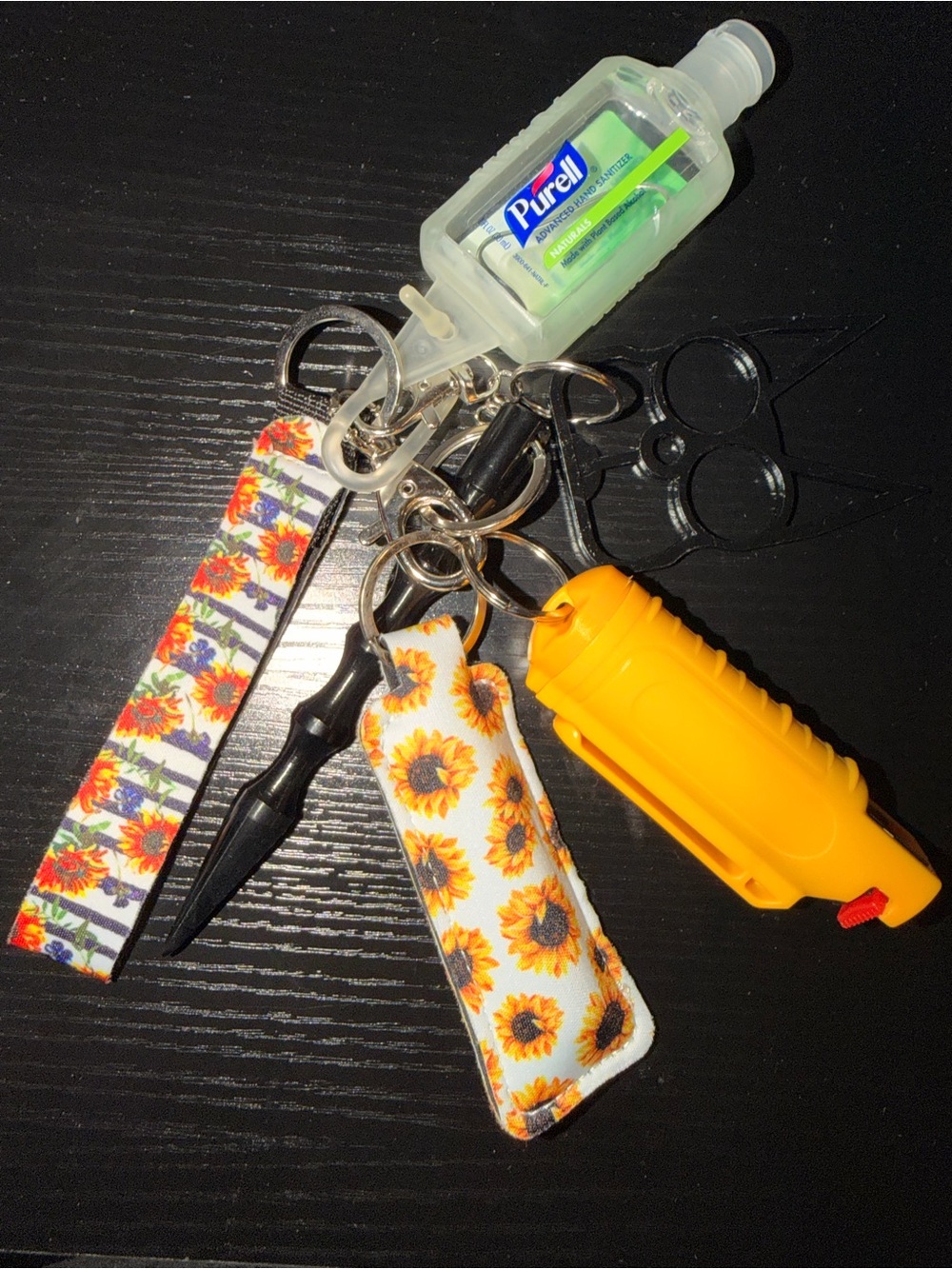 Hand Sanitizer Keychain with Sunflower Accessories - Yellow Accent